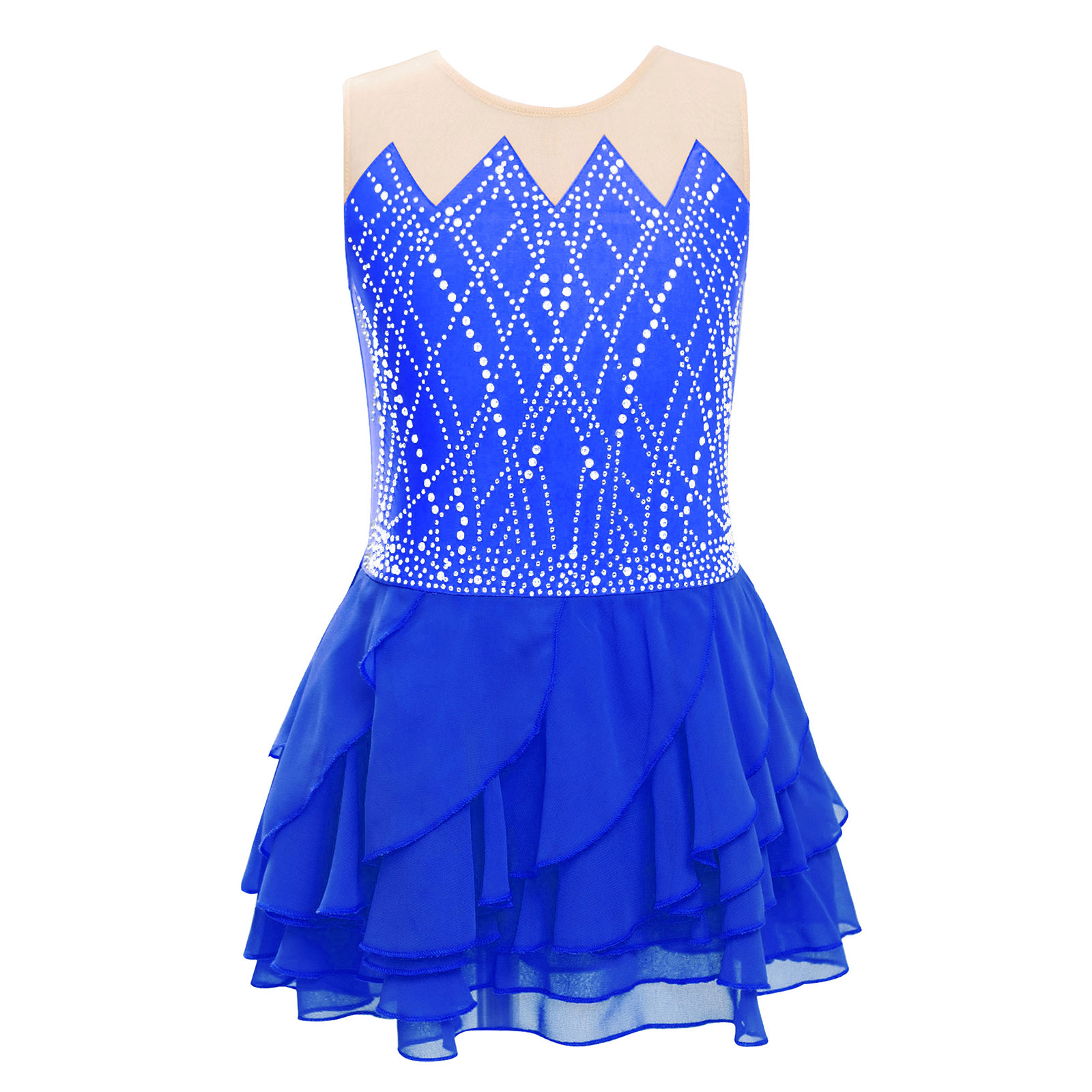 Girls Mesh Figure Skating Dres - Rhinestone Banding Trim incelemesi ve fiyatı