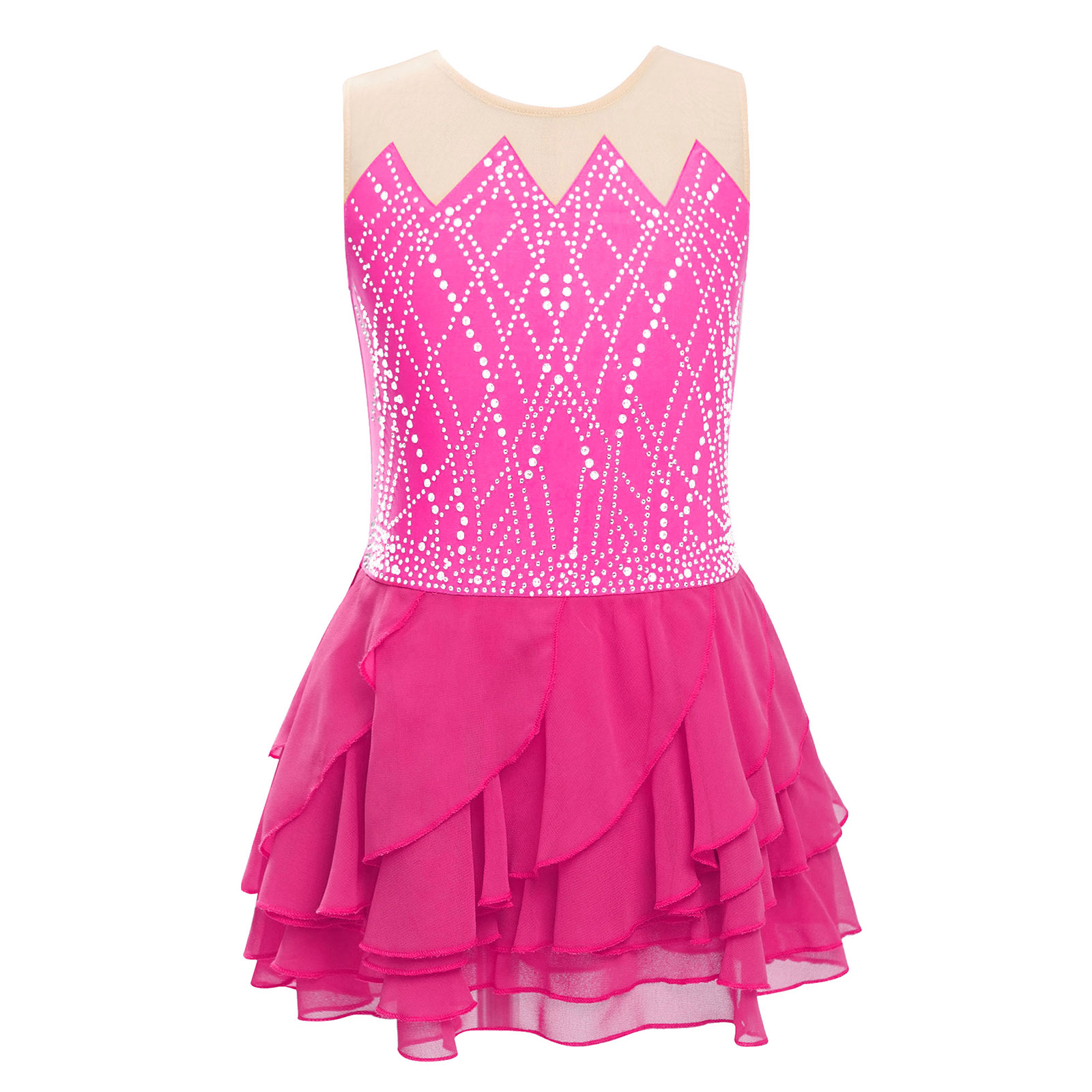 Girls Mesh Figure Skating Dres - Rhinestone Banding Trim incelemesi ve fiyatı
