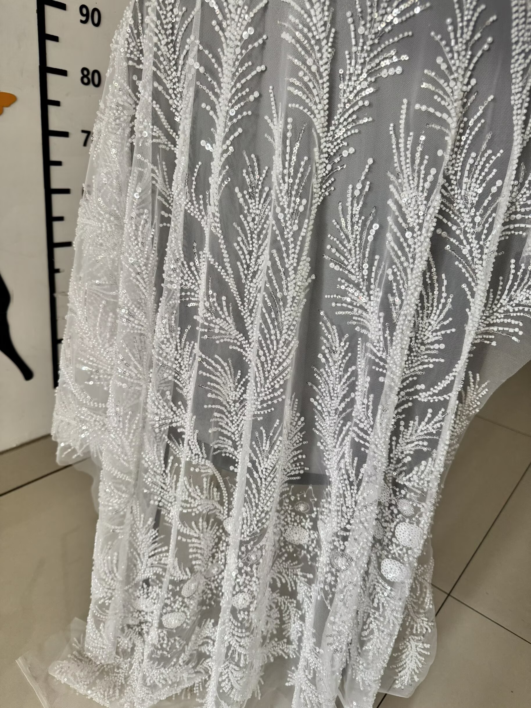White Beaded Pearl Crystal Seq - Crystal Mesh Fabric incelemesi ve fiyatı