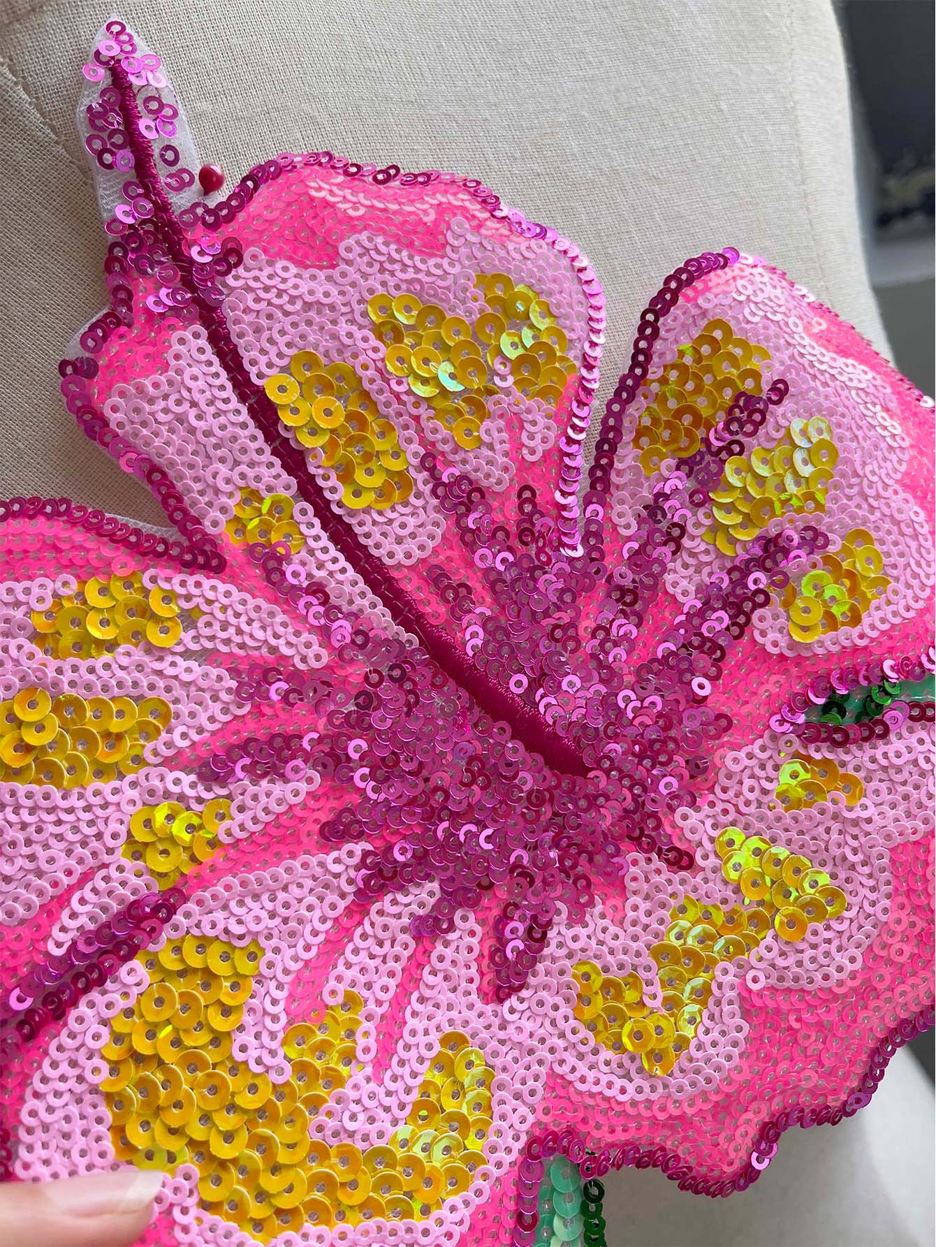 1 Piece 26CM Shining Pink Sequ - Applique Patch Flower incelemesi ve fiyatı