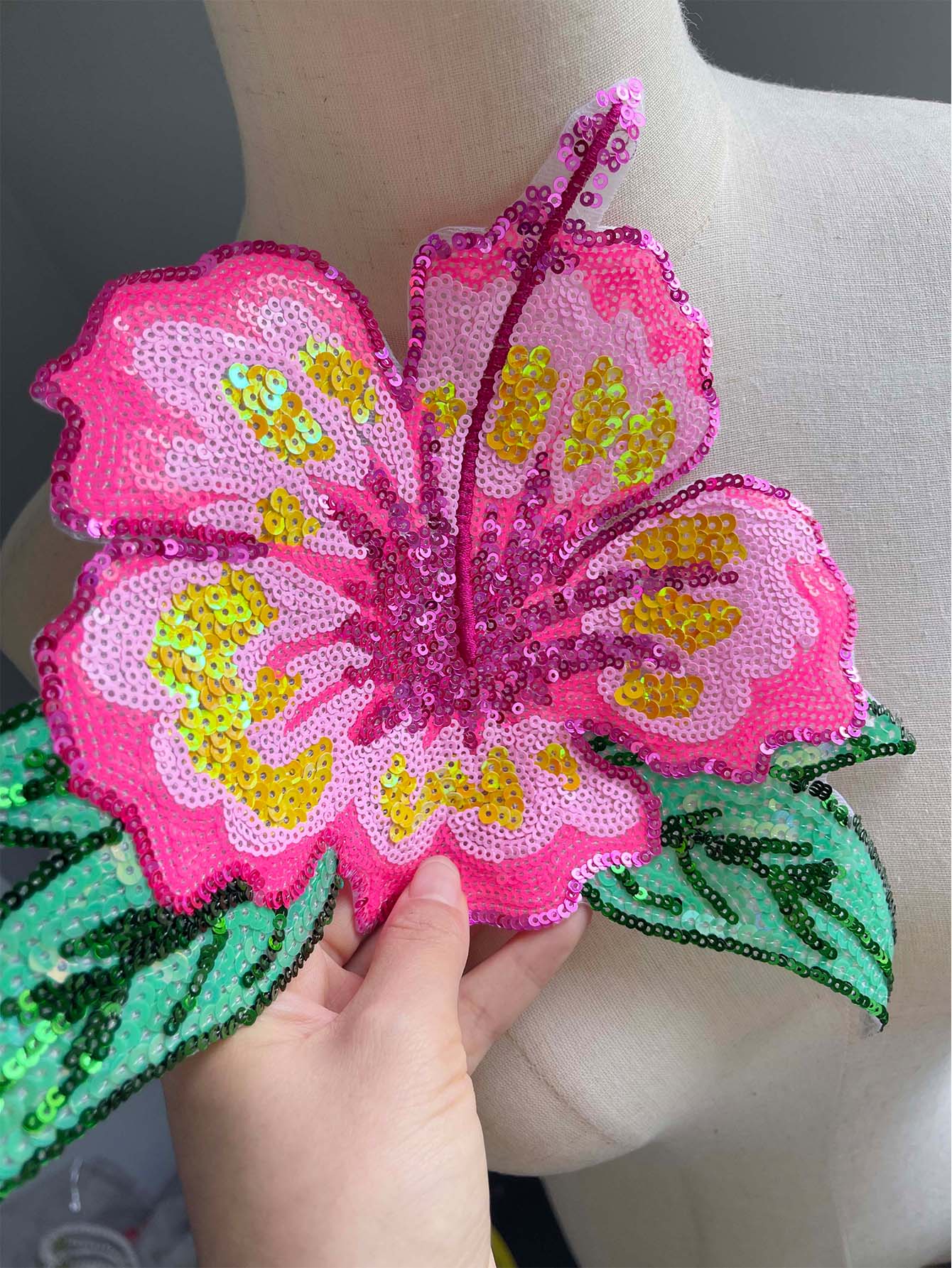 1 Piece 26CM Shining Pink Sequ - Applique Patch Flower incelemesi ve fiyatı