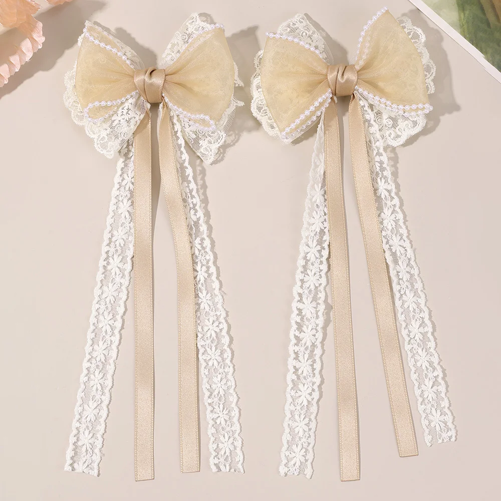 2Pcs Beige Lace Bow Hair Clips - Lace Ribbon Trim incelemesi ve fiyatı